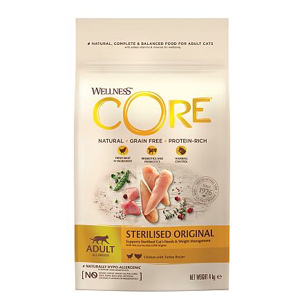 Wellness CORE Kattenvoer Sterilised Original Kip&Kalkoen 4 kg