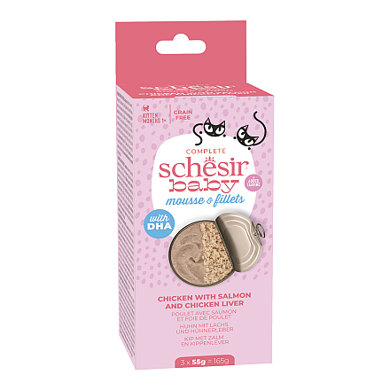 Schesir Baby Kitten Kip, Lever & Zalm Mousse & Fillets 3 x 55 gr